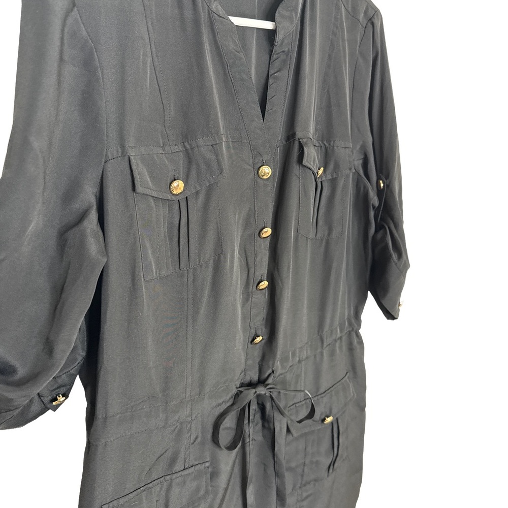 NEW YORK & COMPANY Women’s Classic Black Button Tie Shirt Dress Knee Length Sz L - Picture 9 of 10